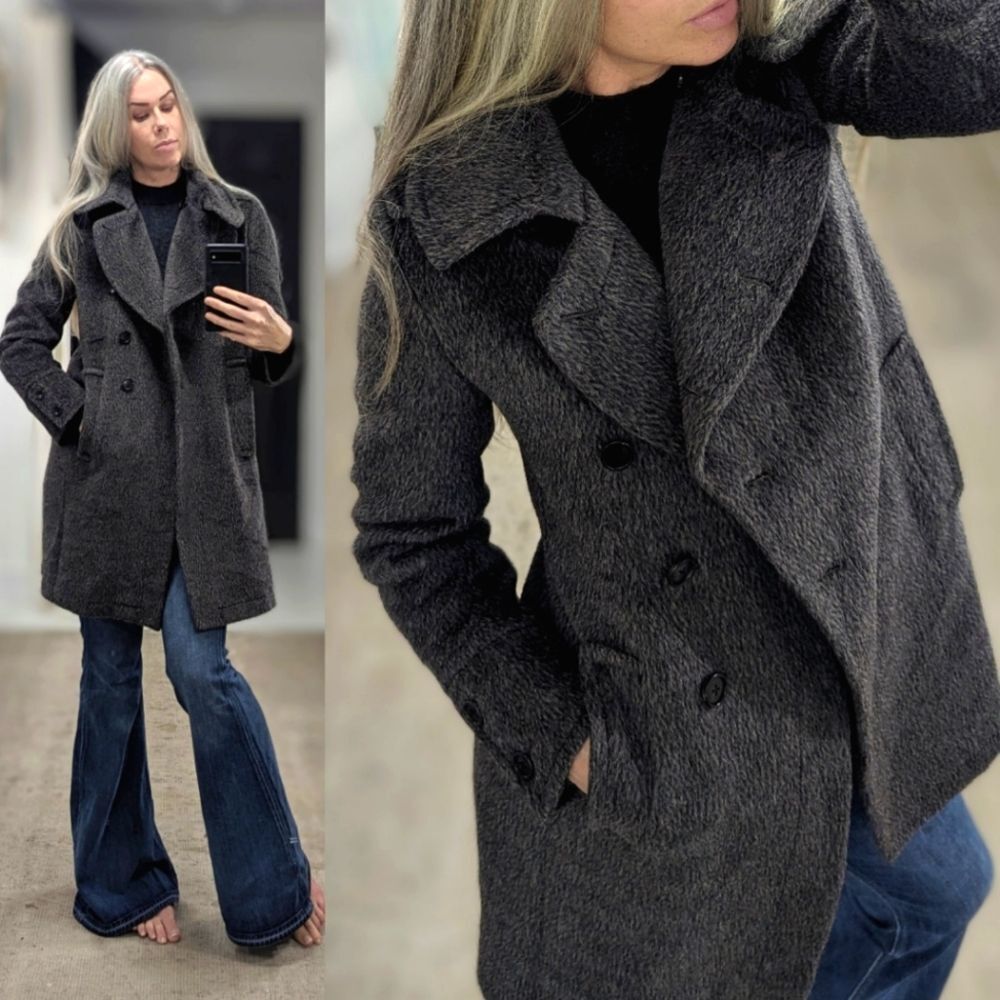 Classic Double-Breasted Women’s Coat in Charcoal